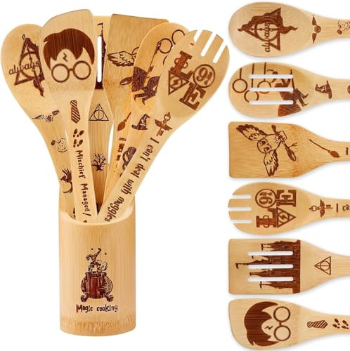 Harr Gifts Lot de 7 cuillères en bois pour femme - Cuillère magique pour mariage et pendaison de crémaillère - Spatule en bois pour cadeau d'anniversaire
