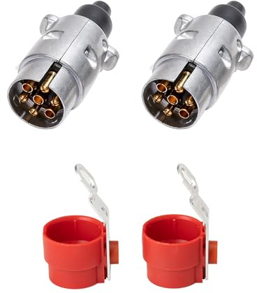 TAEUYYM 2 x Prise Remorque 7 Broches Male, 12V Étanche Alliage d'aluminium Prise pour Remorque 7 Broches Male, avec Support de Connecteur de Remorque