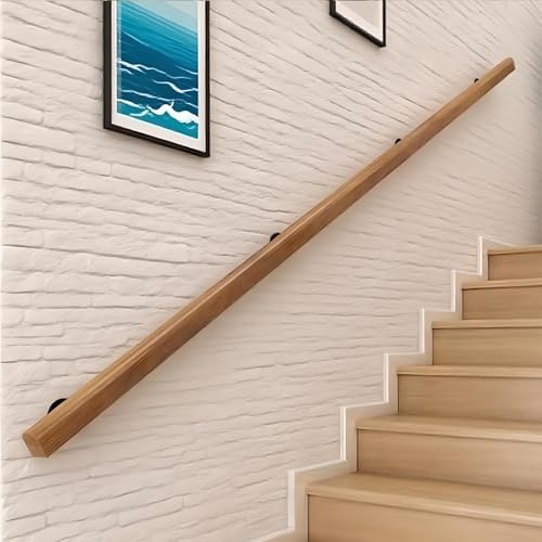 Dawselod Massivholz Handlauf 300cm,Wandmontage rutschfester Treppengeländer,Schwerlast Sicherheitstreppengeländer für Innen- und Außentreppen,Ideal für Senioren, Kinder und Behinderte