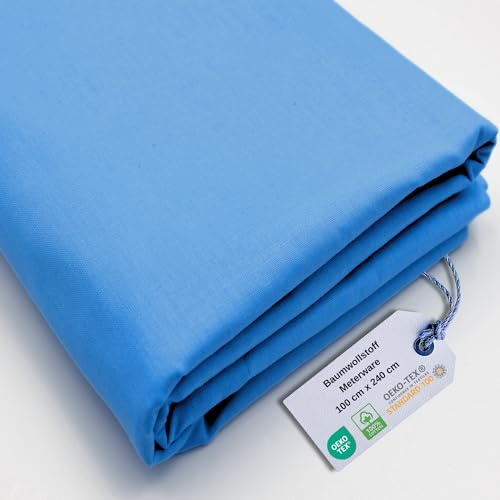 Stoff Virginia Tex, Meterware, Baumwollstoff 100%, große Breite 240 cm, Baumwollstoff 100% Oeko -Tex Standard 100 Unifarben zum Nähen (Blau 42, 100 cm)