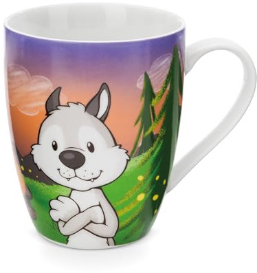 NICI Mug Loup Winny & Écureuil Rayé JoJo 310ml Porcelaine coloré - Gobelet Tasse à thé Tasse à café Tasse en Porcelaine avec Anse pour Boissons Froides et Chaudes - Super idée Cadeau