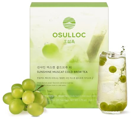 OSULLOC Sunshine Muscat Cold Brew Tea, Sweet Muscat flavored iced tea, Hydration Tea Packets (20ea, 1.76oz)
