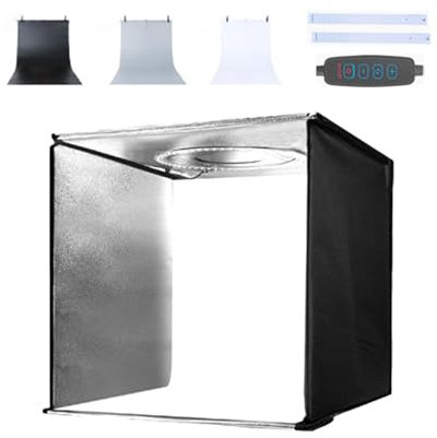 Dickly Fotostudio-Leuchtkasten, LED-Aufnahmezelt-Set, zusammenklappbarer Leuchtkasten für die Fotografie mit Hintergründen für Schuhe, Make-up, 3 Hintergründe