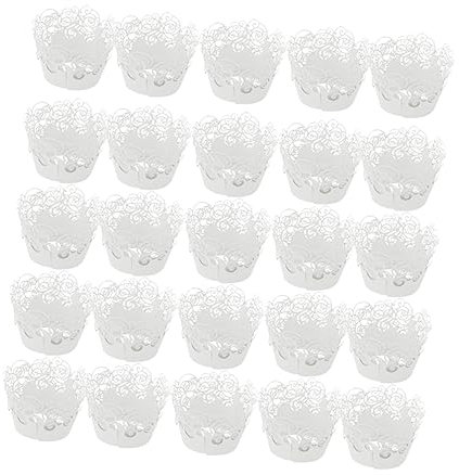 Amosfun 25pcs Lace Paper Holder for Muffins Baking Cups Cake Paper Cups Wedding Decorations Cake Decor Muffin Wrappers