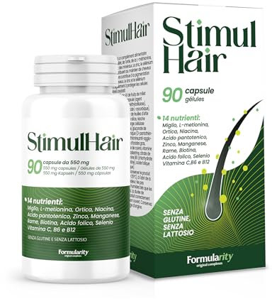 StimulHair con Biotina Per Capelli Sani e Forti 90 capsule/3mesi - Anticaduta, Stimola la Crescita - Con 14 Nutrienti Essenziali: Metionina, 4 Minerali, 7 Vitamine, Miglio, Ortica Vegan- Made in Italy