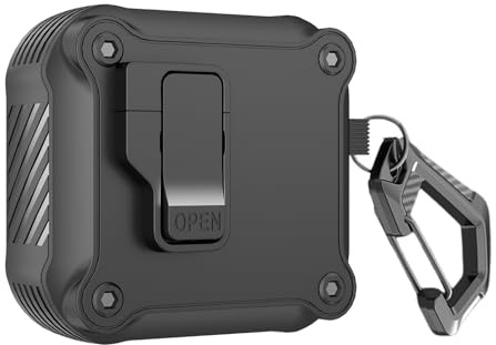 Casevita Funda de bloqueo compatible con AirPods 4 con cancelación activa de ruido con llavero, funda protectora resistente a prueba de golpes compatible con AirPods 4
