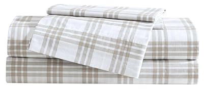 Eddie Bauer Queen-Bettwäsche-Set, Baumwoll-Perkal-Bettwäsche-Set, super weich und gemütlich, Heimdekoration, Öko-Tex-Zertifiziert (Basic Plaid Beige, Queen)