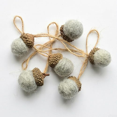 Weihnachten Filz Eichel Anhänger 6er Set für kreative Baumschmuck und Urlaub Handwerk (Grau)