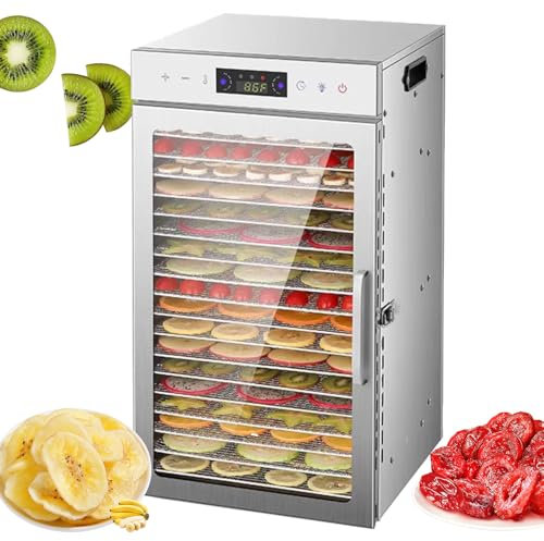 Déshydrateur alimentaire, plateaux en acier inoxydable, machine de séchage frais pour viande, fruits, avec minuterie numérique et contrôle de la température, incluse livre de recettes,18-Trays