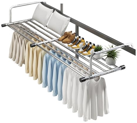 Edelstahl Balkontrockner, Faltbar Heizkörper Wäschetrockner, für Kleindung, Socken, Mit Verstärkungsleiste, Schnelles Wäschetrocknen, Große Trockenfläche, Wäschetrockner für Bad Balkon Heizkörper(78-1