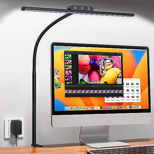 EppieBasic Desk Lamp, LED Desk Lamp for Home Office, Eye-Caring Architect Desk Light with Clamp, Overhead Monitor Light with 4 Color Modes & Brightness, Modern Table Lamp for Work Study and Read