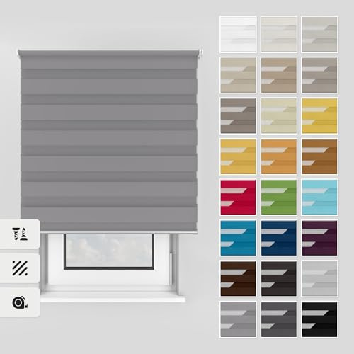 Estika Doppelrollo mit Bohren 120x150 cm Farbe: Grau, Rollo Deckenmontage und Wandmontage Fenster rollos für innen, Jalousien Fenster, Tür Rollo