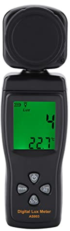 Lux Mete, Luxómetro Digital AS803, Mini Pantalla LCD Luxómetro Digital Medidor de Luz con Retroiluminación -10-60 ℃ 1-200000LUX, Retención de Datos
