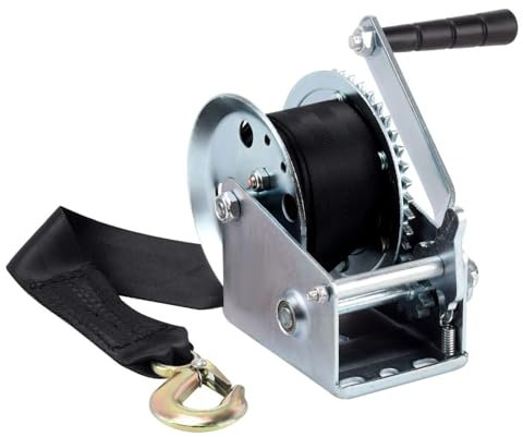 CROWNSHOP Heavy Duty Hand Winch 1000lbs Geared Hand Winch Manual Hand Winch Boat Trailer Caravan Puller Strap Marine Puller Tool with 6m Cable and 550kg Capacity