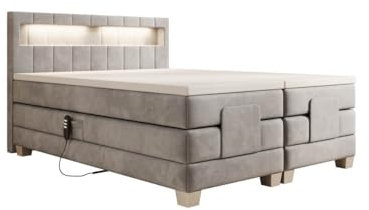Luxusbetten24 Boxspringbett Ardena Samt 180x200 elektrisch verstellbar mit LED | Bezug: Samt | Farbe: Hellgrau | Härtegrad: H3 (70-100kg)