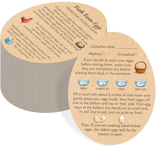 200 PCS Egg Handling Instruction Cards, Double-sided Printing Egg Carton Stamp Bulk Labels with Washed/Unwashed Fresh Eggs Care Accessories Card Label for Basket Farm Business Accessories (3.5 x 2.7”)