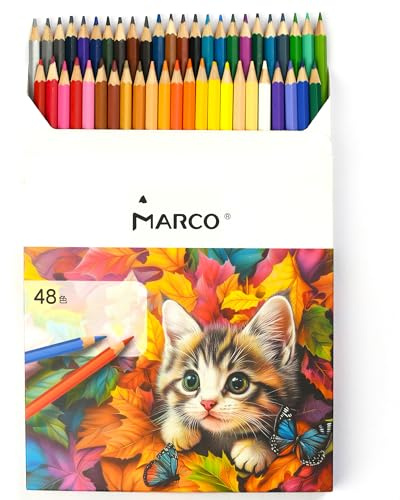 MARCO Lot de 48 crayons de couleur à l'huile, pré-taillés et incassables, pour adultes et artistes, idéal pour la peinture, le dessin, l'école et l'art