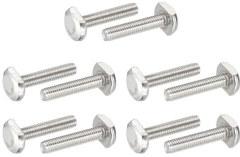 PATIKIL 10 Stück 304 Edelstahl Hammerkopfschrauben M6 x 30mm, Drop-in Hammerkopf Gewindeschrauben Set für T Schiene Führungsschiene Montageschiene Gleitschiene Holzwerkzeug Klemme, Silber