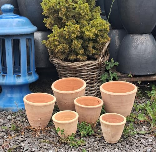6 (2 x 3er Set) Blumentöpfe aus rötlichen Terracotta Terrakotta Vase Übertopf Pflanzgefäß Garten Dekoration Mediterran