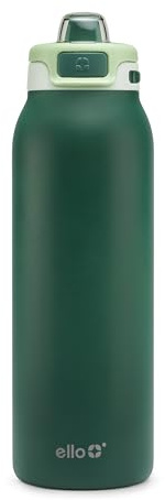 Ello Pop & Fill 32oz Stainless Steel Water Bottle with Quick Fill Technology, Double Walled and Vacuum Insulated Metal, Leak Proof Locking Lid, Sip and Chug, Reusable, BPA Free, Forest Mist