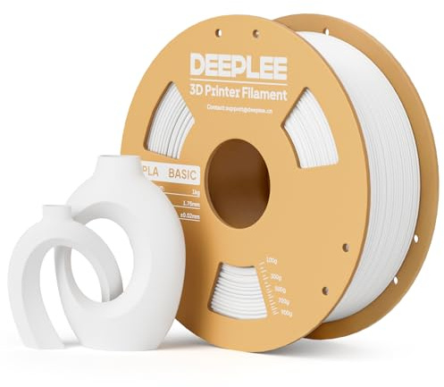 DEEPLEE PLA Basic 1.75mm 3D Printer Filament White 1kg, 3D Printing Filament with Neatly Wound, No Clogging, Best for Begginers, Fits for Most FDM 3D Printers