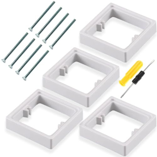 Acmerota 1 Gang Single Socket Spacer 20mm Depth Square Spacer Frame Back Box Plate Light Switch Surround for Single Light Switch Socket Surround for Pattress Box Height Increase,Pack of 4, White