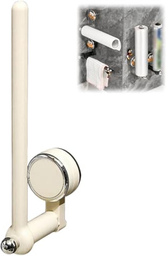 Varilla colgante multifuncional con ventosa, soporte ajustable para toallas de papel con ventosa para pared, soporte para toallas de mano sin taladro, ahorro de espacio para cocina y baño (blanco)