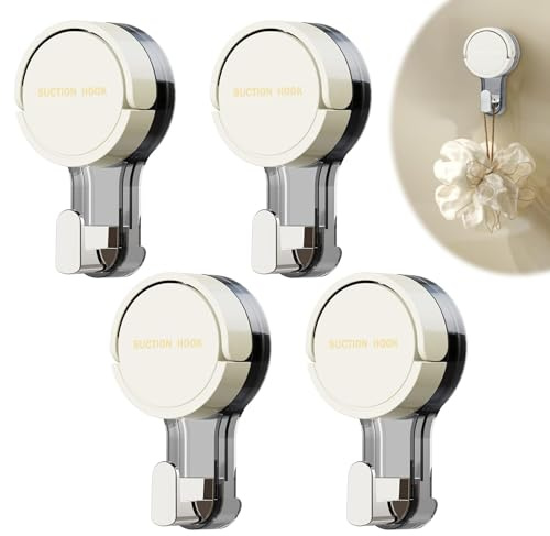 Wefaly Ganchos Ventosa Potente 4pcs Gancho Ventosa para Colgar Máx 5 kg Colgador Ventosa Toalla Baño Sin Perforar Reutilizable Perchas Baño sin Taladro para Cocina Baño y Hogar,Blanco.