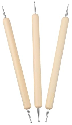 HIAKDOFT 3 Piezas Herramientas de Escultura Arcilla con Punzones de Bola Doble y Simple para Modelado y Grabado Mango de Madera y Punta de Acero Inoxidable para Moldeado y Artesanía