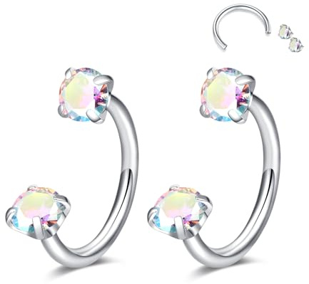 D.Bella hästsko näsringar ringar ringar septum ring 316L rostfritt stål näsringar CZ hästsko septum läpp labret ögonbryn helix daith öra piercing smycken för kvinnor män, 8mm diameter, 1.0mm bar