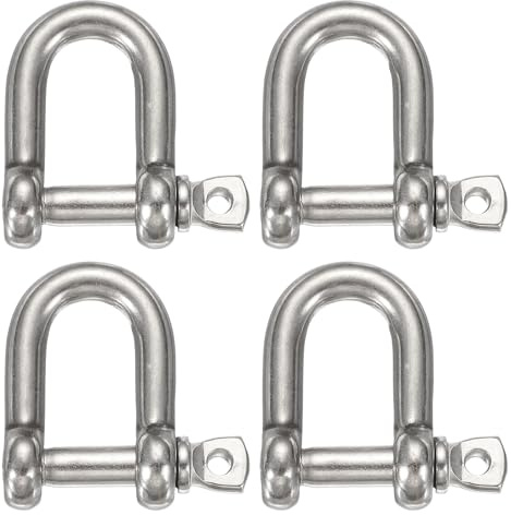 sourcing map 4 grilletes de arco de acero inoxidable, 4/5 pulgadas (21 mm) en forma de D, grilletes de tornillo grandes para barco, velero, cadena, cierre de aparejo, joyería de paracaídas, aparejos