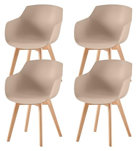 EGGREE 4er-Set Esszimmerstühle, skandinavische Küchensessel mit Beinen aus massivem Buchenholz, Khaki