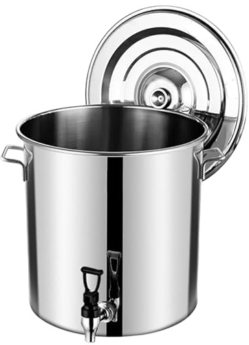 Stainless Steel Soup Pot with Lid and Tap, 20L Large Capacity Round Stockpot with Soft Touch Handles, Ideal for Transporting Wine, Oil, Milk, and Liquids