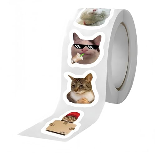 Cute Cat Stickers,Cat Mem/e Stickers Roll,Funny Cats Sticker Roll,Funny Ca/t Mem/e Stickers Decals,Waterproof Stickers Animals,Water Bottle Sticke/rs,Animals Mem/e Laptop Car Sticke/r Decals (500Pcs)