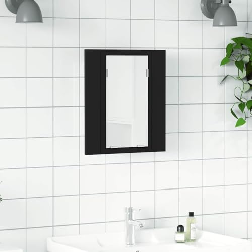 HaoChrymec Mobiletto a Specchio LED Nero in Pannello Legno e Acrilico, Pensile Bagnos Sospeso con Ripiani Interni e Illuminazione RGB, Mobile Specchio Bagno per Bagno e Toilette, 40x12x45 cm