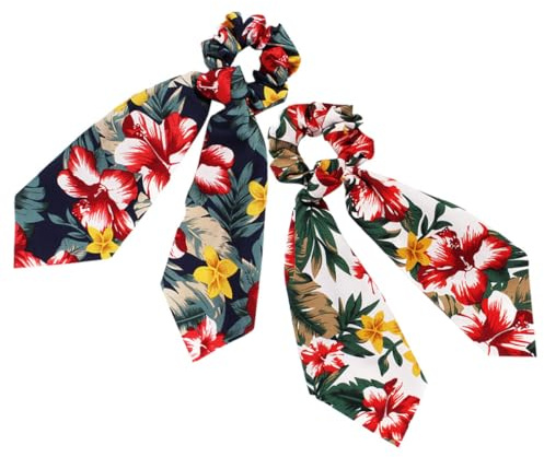 HONITANO Élastiques Cheveux Maintien et Élasticité Ruban Imprimé Lot de 2 Style Hawaïen Accessoires pour Coiffure Quotidienne ou Fête
