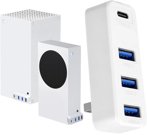 Joso 3.0 USB Hub for Xbox Series X & S, 4-Port USB Expander with Type-C, Compatible with Xbox Series X/S Accessories External Hard Drives, Keyboard, Mouse - White