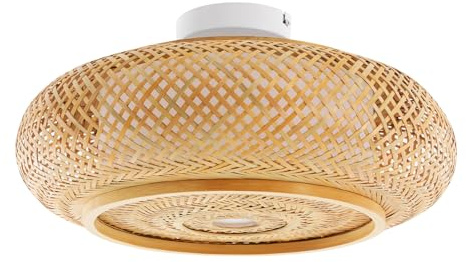 FROPIJ Bambus Deckenleuchte Holz, Deckenleuchte Led Handgewebte Lampenschirm Rattan, Hängelampe Dimmbar Hängeleuchte Kompatibel E27-Glühbirnen für Schlafzimmer Wohnzimmer Flur (40x40x14cm)