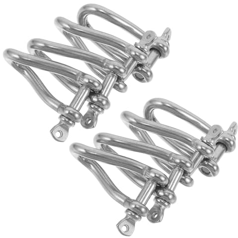 Gogogmee 4Pcs 4Mm Stainless Steel Twisted Anchor Shackle Screw Pin Marine Clevis Heavy Duty Bow Shackle for Lifting, Mooring, Sailing and Dock Hardware