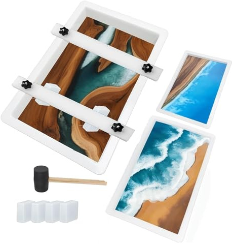 3 Pieces Epoxy Mold with Clamping System 19x11 inch &15.8x9.6 inches & 11.3x7.4 inches, Large Tray Mold, Rectangles Resin Molds for River Table, Coffee Side Table, Cutting Board, Charcuterie Board