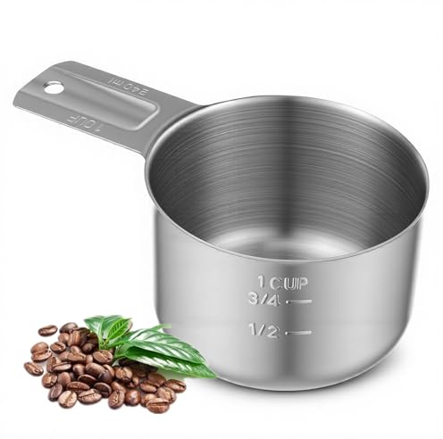 1 Cup Coffee Measuring Cups, 240ml 8oz Stainless Steel Rice Measuring Cups, Single Dog Food Measure Cup Easy-Pour Spouts Dishwasher Kitchen Essential Wet and Dry Ingredients