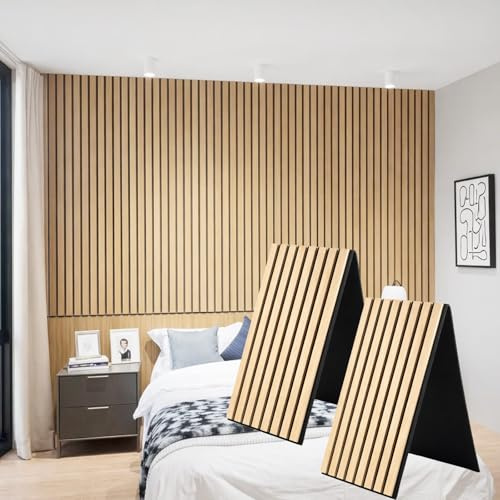 Wooden Acoustic Wall Panels 2 Pack 120x32cm (0,72m²) Foldable Sound Proofing Panels Wood Slat Panelling with Sound Absorbing Felt Backing DIY for TV Feature Wall Living Room Bedroom (Natural Oak)