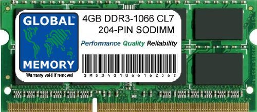 GLOBAL MEMORY 4GB DDR3 1066MHz PC3-8500 204-PIN SODIMM Memoria RAM para Ordenador PORTÁTILES/NOTEBOOKS