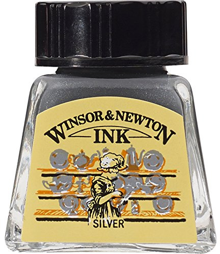 Winsor & Newton 1005617 Drawing Inks - Zeichentusche für Kalligraphen, Illustratoren, Grafikern, Künstler - wasserbeständige Farben, herrvorragender Transparenz, 14ml Flasche - Silber