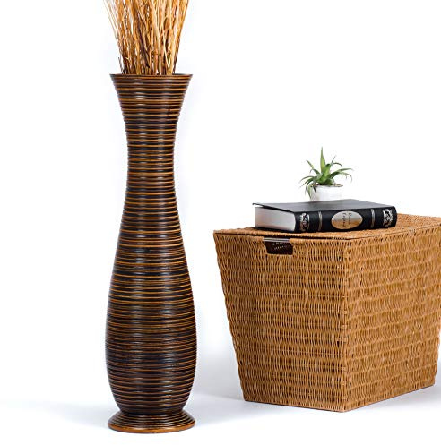 Leewadee Große Bodenvase 65 cm Mangoholz für Pampasgras & Trockenblumen | Dekovase fürs Wohnzimmer, für Zweige & Trockengräser - bruchfester als Keramik, kein Wasser. Boho