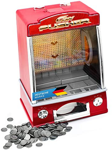 GOODS+GADGETS Münzschieber Geldspielautomat Spielautomat Spielhallen Automat Coin Pusher; Glückspiel-Automat mit Casino Sound & Lichteffekten (Münzschieber)