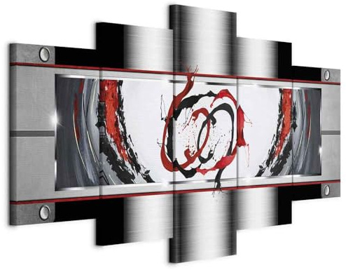 B&D XXL - Leinwandbild grau rot schwarz, 100x50 cm, 5-teilig, Schlafzimmer | Hochwertige Leinwand, sofort aufhängbar, ideal fürs Wohn- oder Schlafzimmer, wasserfest und lichtecht, langlebig, stilvoll