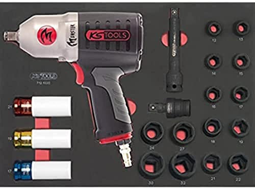 KS TOOLS - 712.1020 - Clé à choc pneumatique monster 1/2'' avec jeu de douilles et accessoires - Boulonneuse à choc haute performance - Visseuse à choc électrique - Module servante et établi - 20 pcs