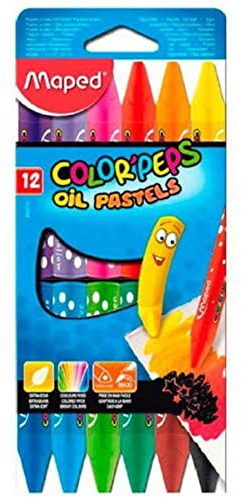MAPED Eui de 12 Craies Pastel à l'huile COLOR'PEPS Diam 5,9 mm couleurs vives