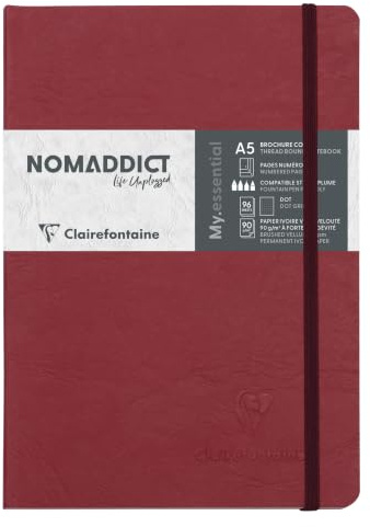 Clairefontaine 793432C Collection Nomaddict (ex Age Bag) Un Carnet Élastiqué Cousu My.Essential Rouge - A5 - 192 Pages Numérotées DOT - Papier Ivoire 90 g - Couverture Carte Lustrée Grain Cuir